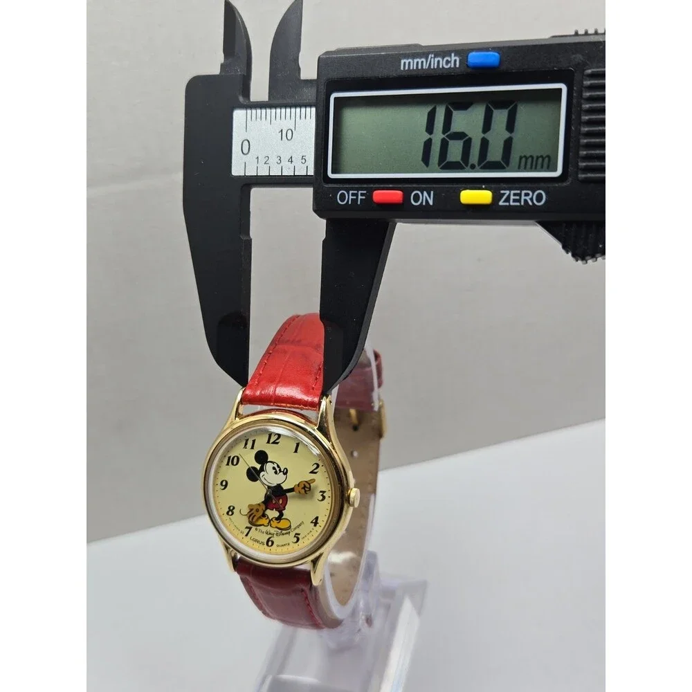 Vintage Lorus Disney Mickey Mouse Gold Tone Quartz Watch Leather 80s New Battery